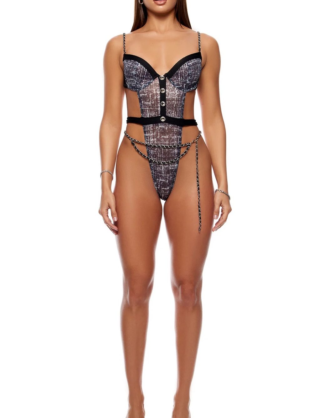 Forplay Black & Gray Chain-Accent Cutout Teddy